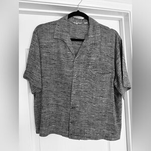 VTG 50s Grey w/ Black & White Atomic Fleck Italian Collar Size Large Shirt